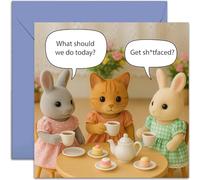 Divertida tarjeta de cumpleaños para amigos, regalo con texto en inglés "What Should We Do Today?", ilustración caprichosa de fiesta de té, para amigos, colegas, familia, interior en blanco con sobre