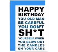 Divertida tarjeta de cumpleaños para él, regalo de "Careful Blowing Candles", divertido diseño divertido de broma de la vejez, para amigos, colegas, familiares, interior en blanco con sobre