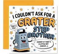 Divertida tarjeta de cumpleaños para hermanastro - A Little Bit Cheesy, a Whole Lot of Grater - Juego de palabras de cocina divertido con personaje de rallador sonriente - Cuadrado de 145 mm, sobre