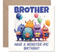 Divertida tarjeta de cumpleaños para hermano - Monster Mash-up Fun - Coloridas criaturas de dibujos animados en modo fiesta - Garantizado para hacerlo sonreír - Cuadrado de 145 mm, sobre incluido