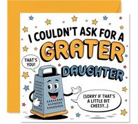 Divertida tarjeta de cumpleaños para hija - Juegos de palabras extra cursi y una sonrisa ralladora - Caricatura de rallador sonriente con humor divertido - cuadrado de 145 mm, sobre incluido