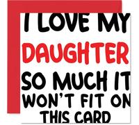 Divertida tarjeta de cumpleaños para hija, rebosante de amor, diseño rojo y negro con mensaje descarado de gran tamaño, cuadrado de 145 mm, sobre incluido