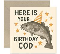 Divertida tarjeta de cumpleaños para hombres y mujeres con texto en inglés "Here Is Your Birthday Cod", divertido diseño de broma para hermano, papá, marido, hermana, amigo, hijo, cuadrado, interior