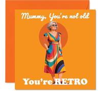Divertida tarjeta de cumpleaños para mamá, solo vibras vintage, ilustración divertida de moda retro y eslogan atrevido, garantizado para hacerla sonreír, cuadrada de 145 mm, sobre incluido