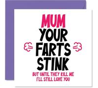 Divertida tarjeta de cumpleaños para mamá - Your Farts Stink - Tarjeta de cumpleaños grosera para mamá, tarjetas de cumpleaños de regalos, 145 mm x 145 mm, humor de broma, tarjetas de felicitación