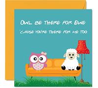 Divertida tarjeta de cumpleaños para mujeres y hombres, diseño de búho con texto en inglés "Owl Be There For Ewe", tarjeta de feliz cumpleaños para hijo, hija, amigo, marido, esposa, novio, novia, 145