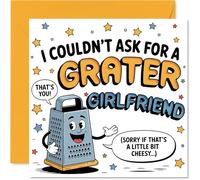 Divertida tarjeta de cumpleaños para novia, juego de palabras con queso divertido, rallador de dibujos animados y motivo de queso, perfecta para levantar una sonrisa, aniversario, cuadrado de 145 mm