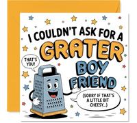 Divertida tarjeta de cumpleaños para novio, un poco cursi pero llena de amor, personaje divertido rallador de dibujos animados y juego de palabras, aniversario, cuadrado de 145 mm, sobre incluido