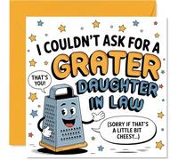 Divertida tarjeta de cumpleaños para nuera - A Little Bit Cheesy, but Grater Than the Rest - Personaje punny rallador con un divertido toque de agradecimiento - cuadrado de 145 mm, sobre incluido