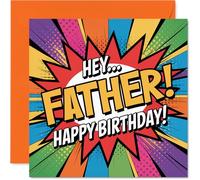 Divertida tarjeta de cumpleaños para padre - Vibes de cómic para papá - Diseño de arte pop audaz con colores energéticos - Una manera divertida de iluminar su gran día - Cuadrado de 145 mm, sobre