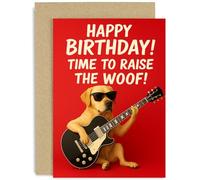 Divertida tarjeta de cumpleaños para papá, marido, hijo, sobrino, nieto, regalo con texto en inglés "Time to Raise the Woof!", bonito diseño gráfico, para amigos, colegas, familia, interior en blanco