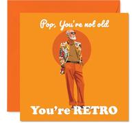 Divertida tarjeta de cumpleaños para pop, vibras vintage con un guiño, diseño retro de arte pop, una manera colorida de decir que nunca eres viejo, simplemente clásico, cuadrado de 145 mm, sobre