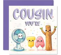 Divertida tarjeta de cumpleaños para primos, llena de alegría, adorables personajes de dibujos animados y colores pastel, cuadrada de 145 mm, sobre incluido