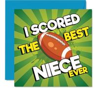 Divertida tarjeta de cumpleaños para sobrina - Scored a Winner with the Best Niece - Vibrante diseño de fútbol con colores vivos, cuadrado de 145 mm, sobre incluido