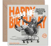 Divertida tarjeta de cumpleaños para tía, diversión descarada para tu tía favorita, diseño de mujer mayor que corre en un carrito de la compra, cuadrado de 145 mm, sobre incluido