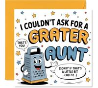 Divertida tarjeta de cumpleaños para tía - Sirviendo una gran sonrisa de queso - Rallador sonriente de dibujos animados y juego de palabras - toque perfecto para tu tía brillante, día de la madre