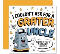 Divertida tarjeta de cumpleaños para tío, juegos de palabras con queso y una risa de rallador, rallador de dibujos animados con juego de palabras juguetones, día del padre, cuadrado de 145 mm, sobre