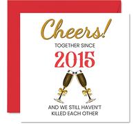 Divertida tarjeta de décimo aniversario para marido y esposa, Together Since 2015, tarjetas de feliz décimo aniversario de boda para pareja, regalos "I Love You", tarjetas de felicitación de 145 mm
