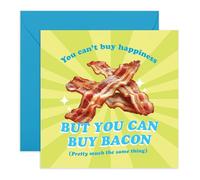 Divertida tarjeta de felicitación de tocino - «Bacon Happiness» - Chistes para él, ella, marido, esposa, amigos, amantes de la carne y el tocino - Bacon is Enough - Viene con divertidas calcomanías
