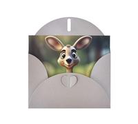 Divertida tarjeta de felicitación impresa con diseño de canguro zoológico de canguro con sobre, diseños únicos para invitaciones a festivales