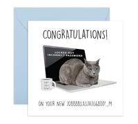 Divertida tarjeta de felicitación - Nuevo trabajo "Locked Out" broma - Regalo divertido para él, ella, hombres, mujeres, colegas, amigos, compañeros de trabajo - Gato en el ordenador portátil - Viene