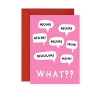 Divertida tarjeta de felicitación para madre - "Mum What?" Tarjeta de cumpleaños o día de la madre para mamá, mamá, ella, mujeres, novio, hijo, hija, marido, molesto, viene con calcomanías