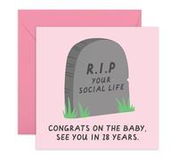 Divertida tarjeta de felicitación para recién nacidos, R.I.P Your Social Life Tombstone, tarjeta de felicitación sarcástica para nuevos padres, mamá, papá, hermano, compañero, amigo, mejor amigo