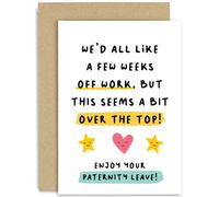 Divertida tarjeta de licencia de paternidad para papá - "Few Weeks Off Work" divertido regalo de embarazo para compañeros de trabajo, mejores padres, interior en blanco