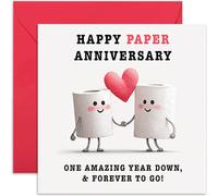 Divertida tarjeta de primer aniversario, diseño único, "Happy Paper Anniversary", interior en blanco con sobre
