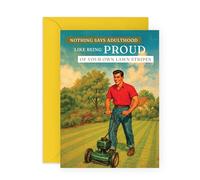 Divertida tarjeta de rayas de césped para adultos, estilo retro vintage, tarjeta de celebración para él, ella, hermano, hermana, amigo, mejor amigo, amigo, hermano, hombre, mamá, papá, viene con