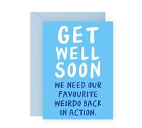 Divertida tarjeta Get Well Soon - "Fave Weirdo Back in Action" - Tarjeta de recuperación humorística para amigos enfermos, lesionados, colegas, compañeros de trabajo, compañeros de trabajo, amigo