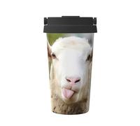 Divertida taza de café aislada con diseño de lengua de oveja traviesa, taza de acero inoxidable, perfecta para viajes, cafetería, oficina y uso doméstico