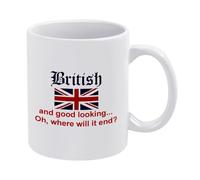 Divertida taza de café con cita británica de cerámica blanca de 325 ml, taza de té con un bonito dicho británico para los fanáticos del patrimonio, uso diario en la oficina y el hogar