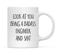 Divertida taza de café de 325 ml, con texto en inglés "Look at You Being a Badass Engineer", 1 paquete, incluye caja, Navidad, cumpleaños, vino, alcohol, ideas para compañeros de trabajo, jefe, él