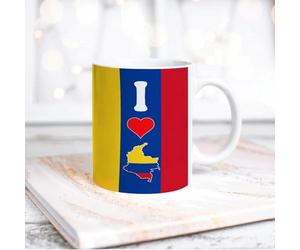Divertida taza de café de cerámica blanca con texto en inglés "I Love My Country", de 325 ml, con la bandera de Colombia, taza de café, té, leche, jugo, regalo novedoso para familiares y amigos
