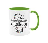 Divertida taza de café de cerámica de 325 ml, con texto en inglés "In A World Where You Can Be Anything Be Kind" con citas inspiradoras, taza de café de cerámica, taza de té, regalo novedoso, mango
