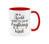 Divertida taza de café de cerámica de 325 ml, con texto en inglés "In A World Where You Can Be Anything Be Kind" con citas inspiradoras, taza de café de cerámica, taza de té, regalo novedoso, mango