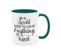 Divertida taza de café de cerámica de 325 ml, con texto en inglés "In A World Where You Can Be Anything Be Kind" con citas inspiradoras, taza de café de cerámica, taza de té, regalo novedoso, mango