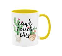 Divertida taza de café de cerámica de 325 ml, regalo para no tocar este gráfico de cactus, 1 paquete, novedosa taza de cumpleaños, Navidad, ideas de regalo para él y ella, mango amarillo e interior