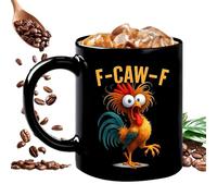 Divertida taza de café de cerámica de 350 ml, taza de café con mango ergonómico, tazas de café con diseño de gallo F-Caw-F, tazas temáticas de granja, taza de té de animales para compañeros de trabajo
