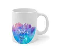 Divertida taza de café de Italia Nápoles, taza de té y café con acuarela, arte urbano, tazas de cerámica geniales, regalos para papá, novio, madre, pareja, 325 ml, color blanco