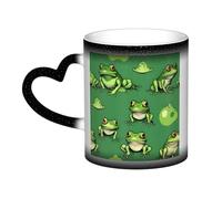 Divertida taza de café mágica con estampado de ranas verdes que cambian de color, taza de té sensible al calor