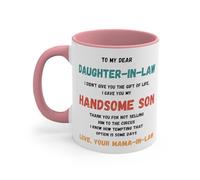 Divertida taza de café para nuera, taza de té, regalo de suegra, hijo, marido, lindo dicho extraño, mango de color, taza de café divertida de 325 ml, taza de café novedosa, taza de cerámica B12