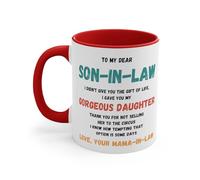 Divertida taza de café para yerno, taza de té, regalo de suegra, hija, marido, lindo dicho extraño, mango de color, 325 ml, divertida taza de café de cerámica, F04