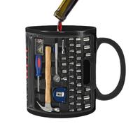 Divertida taza de café, taza de té de cerámica negra, diseño de caja de herramientas mecánica, taza multiusos para bebidas, sopa, cerveza, whisky, vino, , agua, construcción resistente para uso