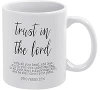 Divertida taza de cerámica de 325 ml - Confía en el Señor, Proverbios 3, 5 y 6 - Taza de café y té original para mujeres, jefes, amigos, empleados o cónyuges
