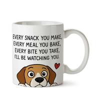 Divertida taza de perro Beagle - "Every Snack You Make, I'll Be Watching You" - Linda para los amantes de los perros y padres de mascotas - Taza de cerámica de 11 onzas para él o ella