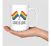 Divertida taza de té Love is Love, taza de té lesbiana, gay, bisexual, transgénero, asexual, moderno, tazas de cerámica, regalos para mamá, padre, madre, personas mayores, 15 onzas, color blanco