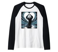 Divertida Temporada Espeluznante Fantasma Cara aterradora Halloween Camiseta Manga Raglan