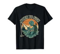 Divertida Tortuga Pesca Retro Puesta del Sol Camiseta
